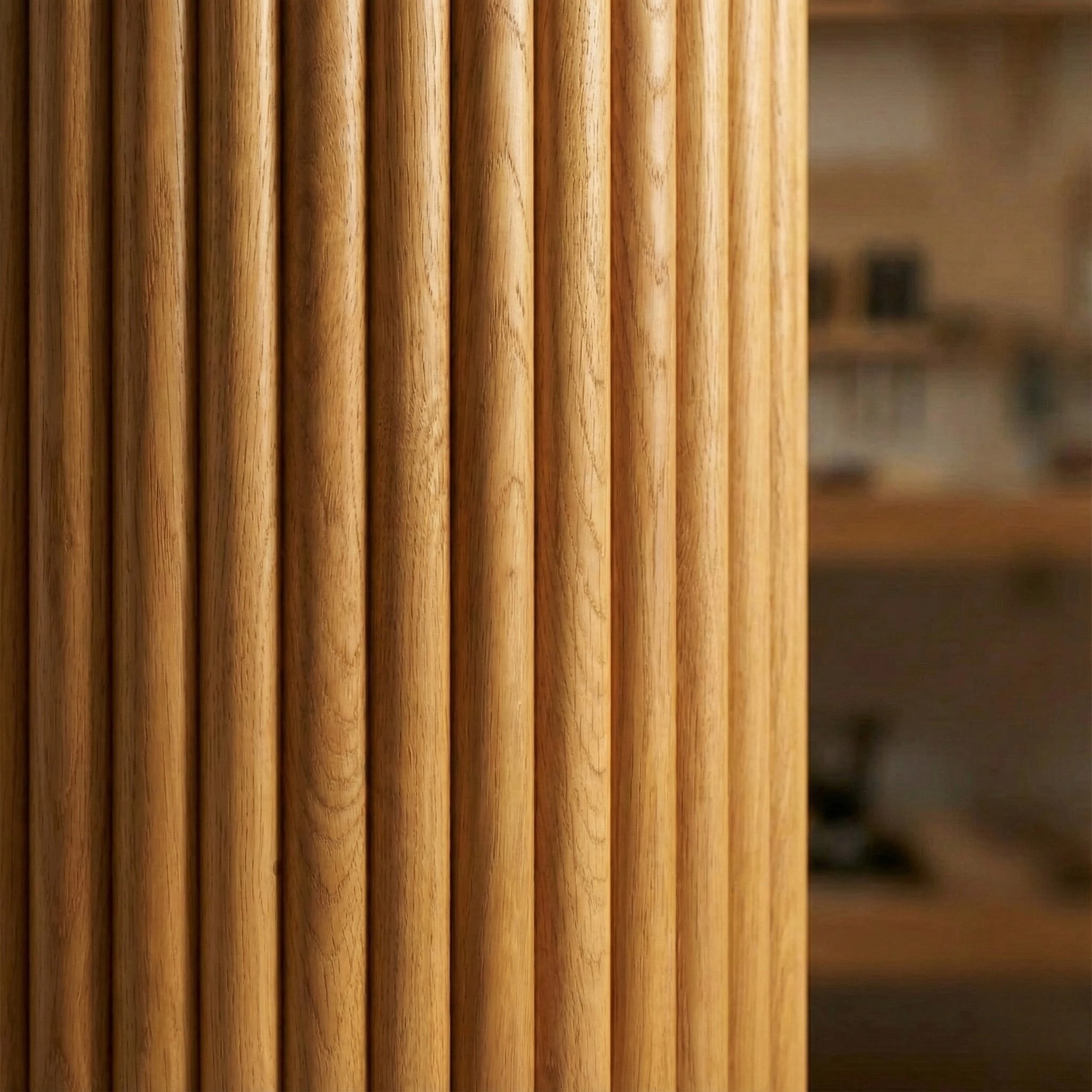 Round Flute Dining Table Side View - Custom Wood Dining Furniture UAE | Premium Oak Walnut Options